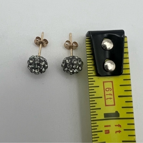 14K Solid Gold Black Crystal Ball Stud Earrings – Preowned Sparkly Bead posts - Picture 14 of 17